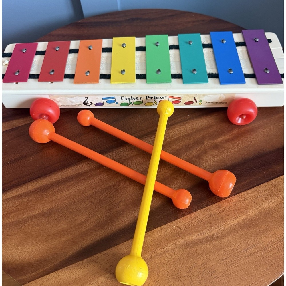 Vintage Fisher-Price Pull Toy Xylophone Musical Rolling Toy w/ 3 Mallets MCM
